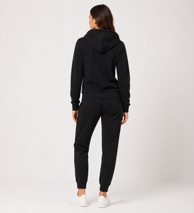 Hanorac negru cu fermoar și aplicații + pantaloni de trening