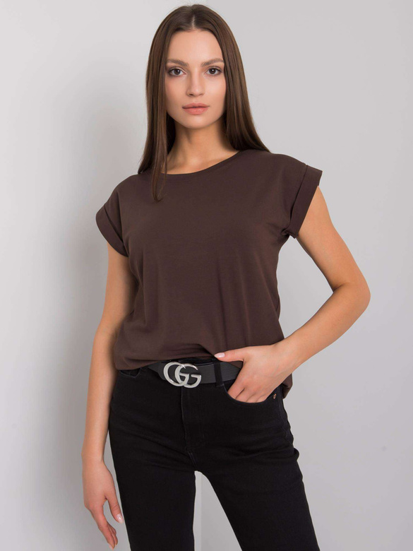 Tricou basic de culoare maro închis, cu mâneci scurte