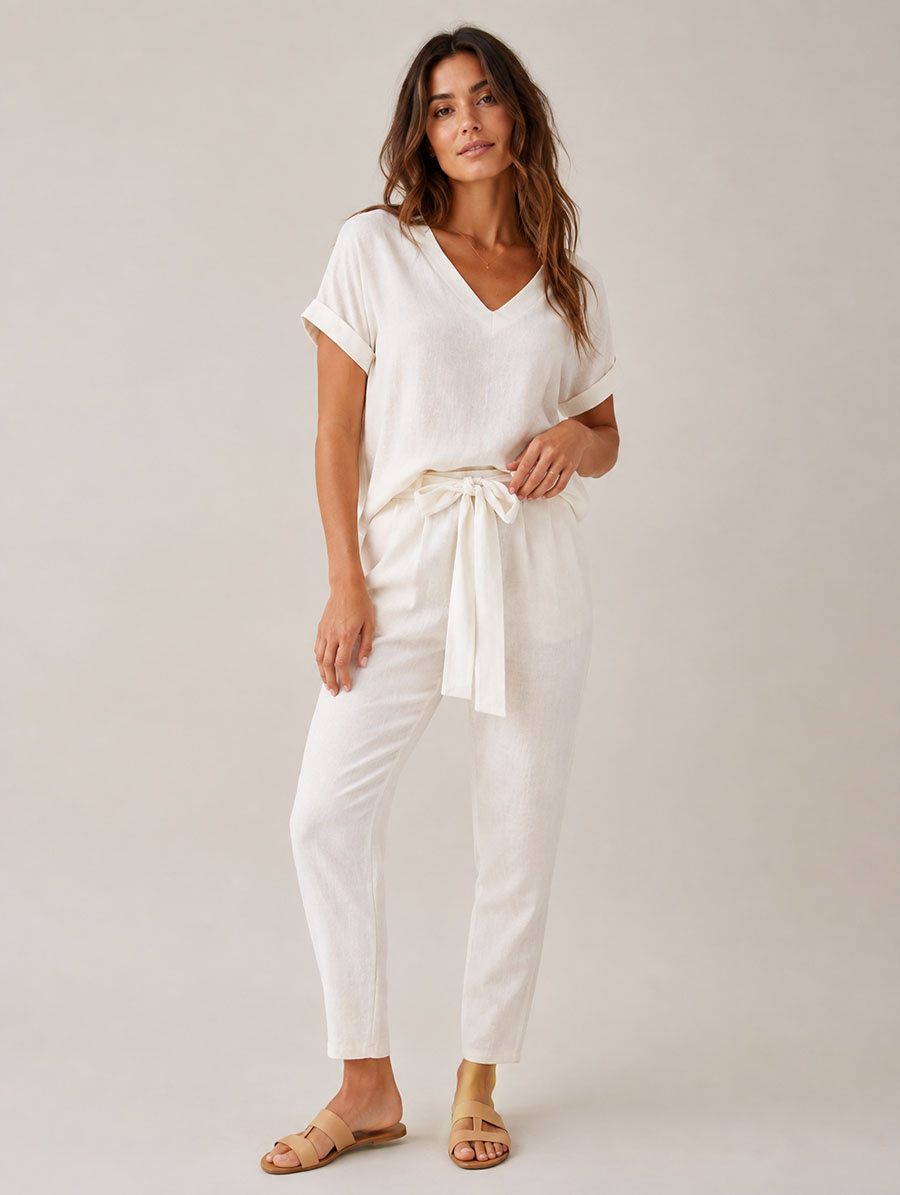 Set din in ecru, compus din tricou și pantaloni