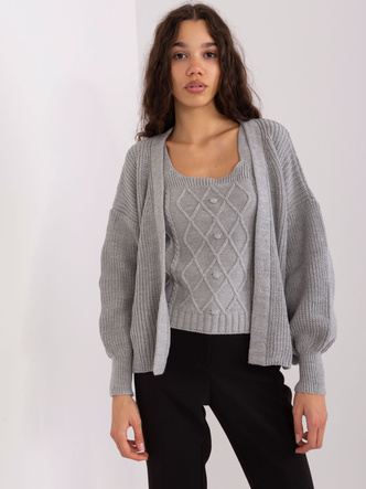 Set din tricot, gri, format din două piese: top și pulover