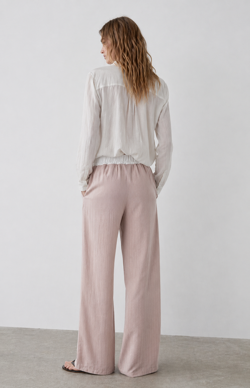 Pantaloni pentru femei de culoare bej deschis, cu croi larg