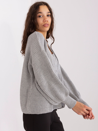 Set din tricot, gri, format din două piese: top și pulover
