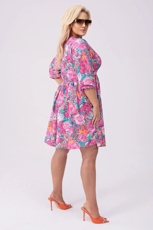 Rochie plus size cu imprimeu floral fucsia