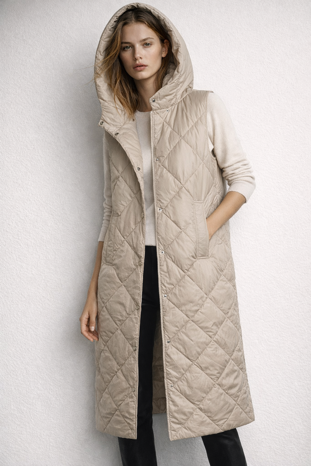 Vestă lungă, oversize, de culoare bej deschis