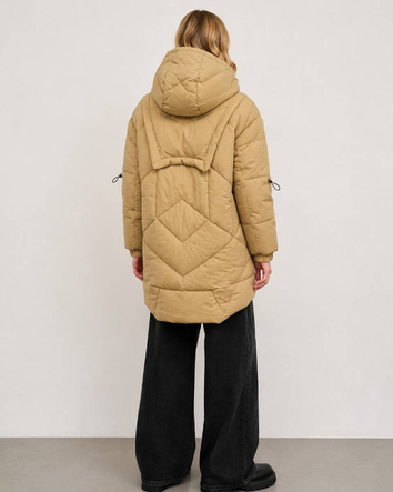 Jachetă puffer oversize cu glugă, de culoare camel