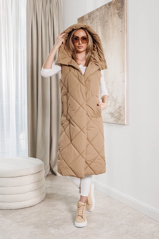 Vestă lungă oversize de culoare bej închis