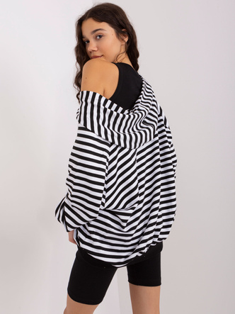 Set sportiv pentru femei, în trei piese, alb-negru – hanorac oversize, top și colanți cu dungi