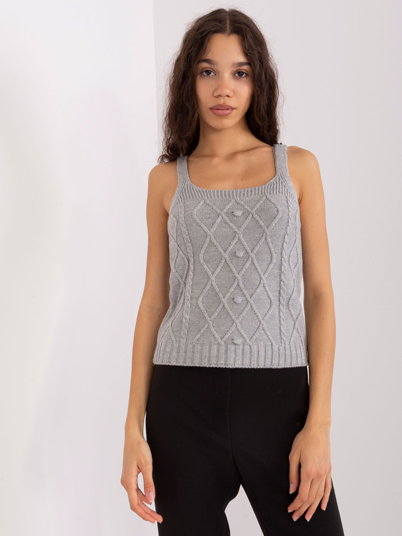 Set din tricot, gri, format din două piese: top și pulover