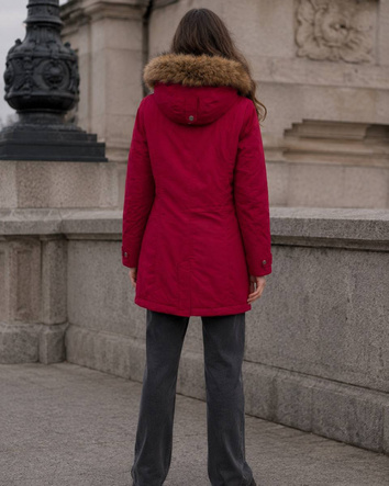 Parka roșie de iarnă cu glugă și blană detașabilă