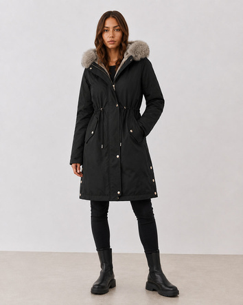 Damska parka z futerkiem czarna (5M3180-392)