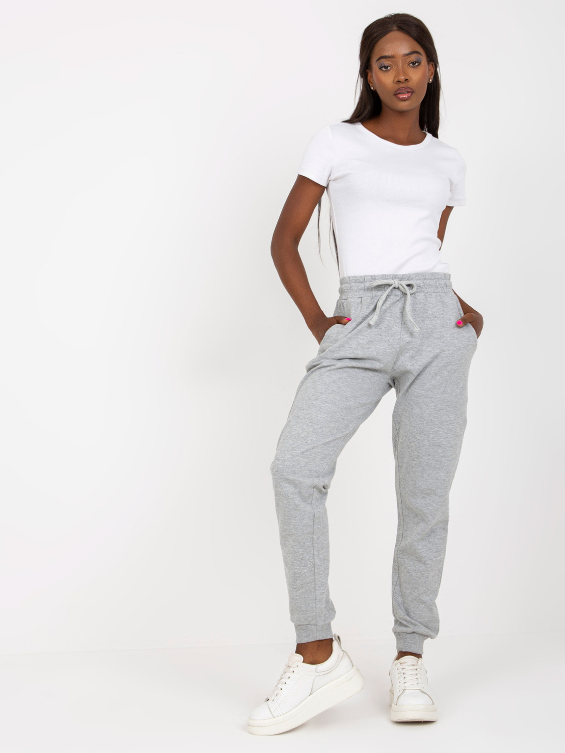 Pantaloni de trening din bumbac, de culoare gri melanj