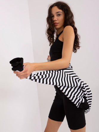 Set sportiv pentru femei, în trei piese, alb-negru – hanorac oversize, top și colanți cu dungi