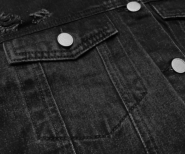 Jachetă neagră din denim cu efecte de uzură