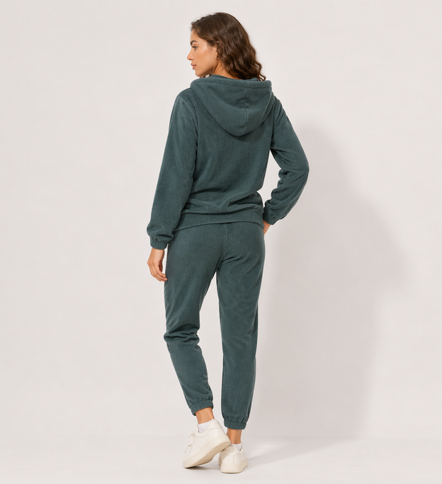 Set de trening verde pentru femei – hanorac cu glugă + pantaloni 7/8