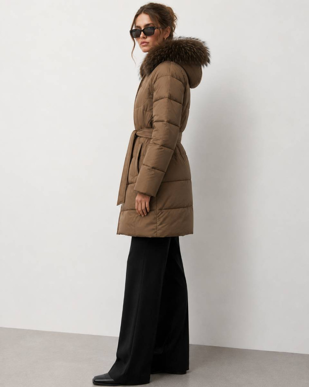 Jachetă de tranziție pentru femei, model bombă, cu glugă, de culoare camel