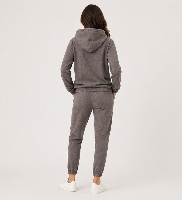 Set de trening maro pentru femei – hanorac cu glugă + pantaloni 7/8