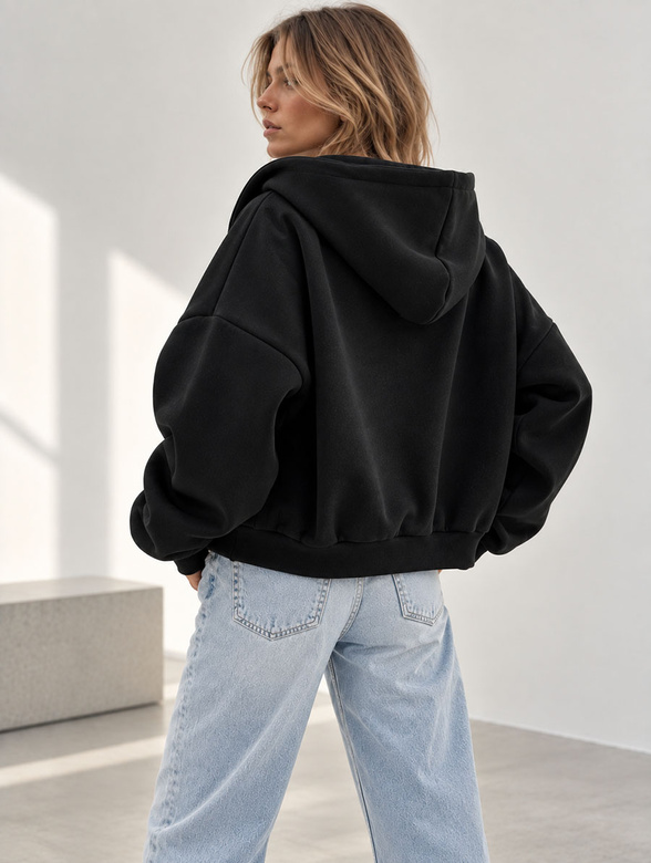 Hanorac oversize de damă cu glugă, de culoare negru