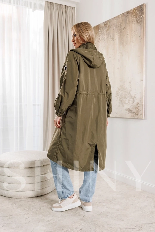 Jachetă oversize pentru femei, de culoare kaki, cu mâneci decorative