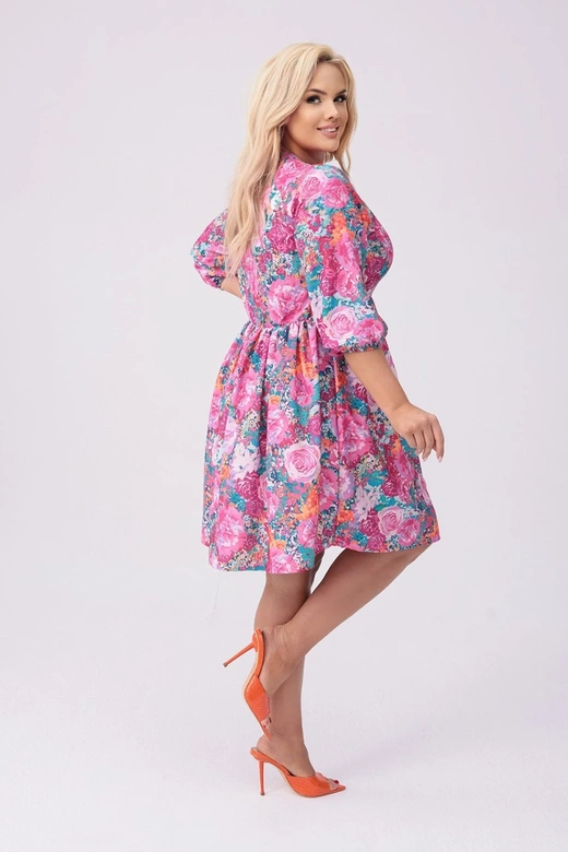 Rochie plus size cu imprimeu floral fucsia