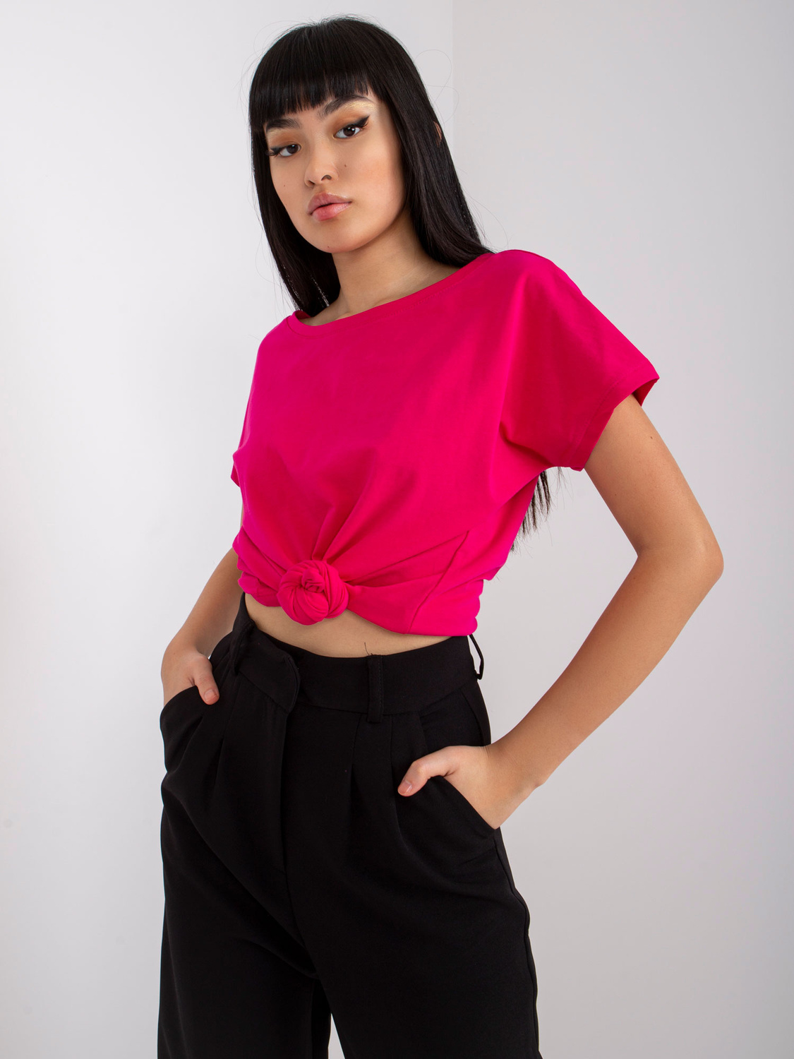 Tricou neted cu mâneci scurte, de culoare fucsia