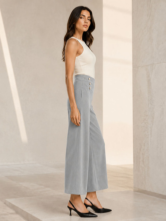 Pantaloni eleganți gri pentru femei, cu nasturi aurii