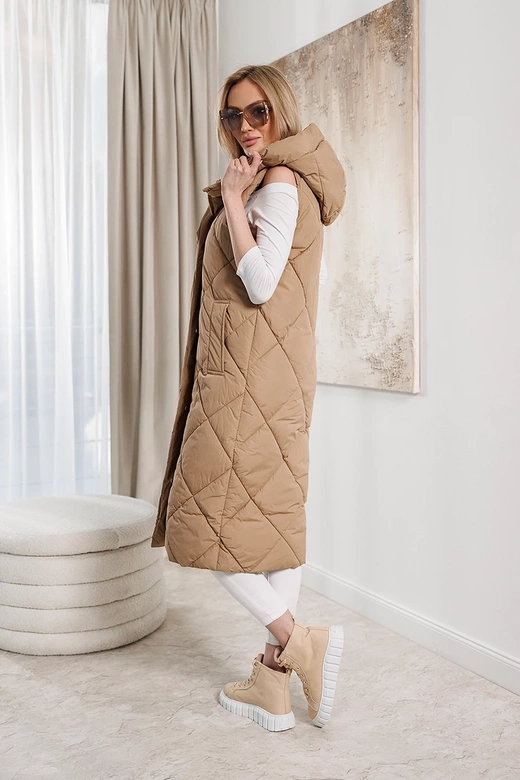 Vestă lungă oversize de culoare bej închis
