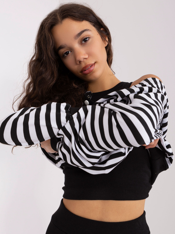 Set sportiv pentru femei, în trei piese, alb-negru – hanorac oversize, top și colanți cu dungi