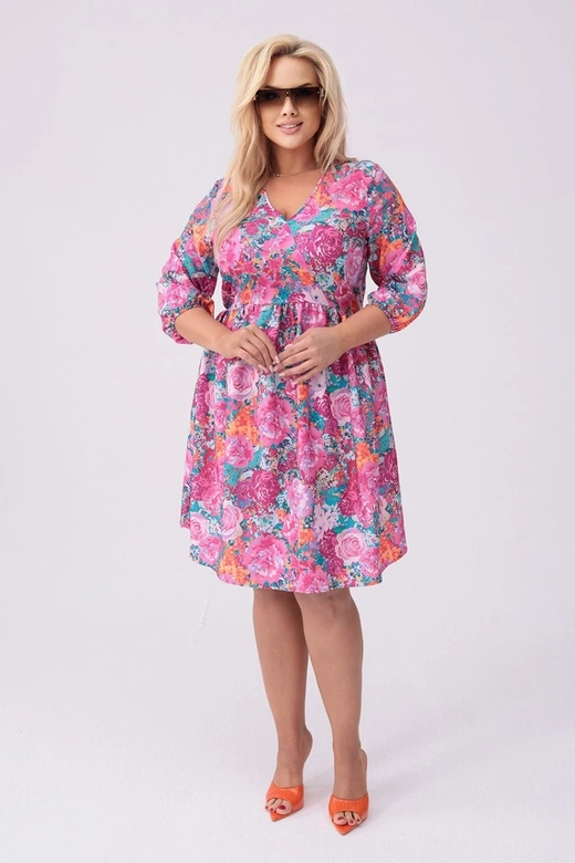 Rochie plus size cu imprimeu floral fucsia
