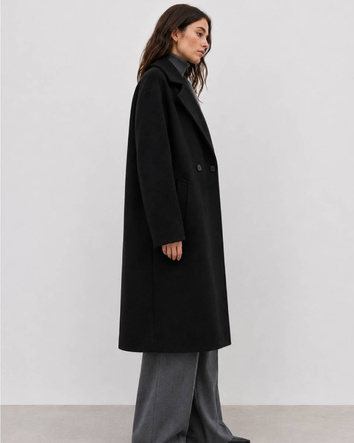 Palton negru oversize pentru femei, până la genunchi