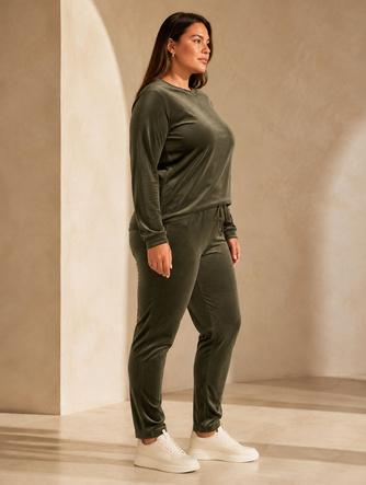 Welurowy khaki komplet dresowy