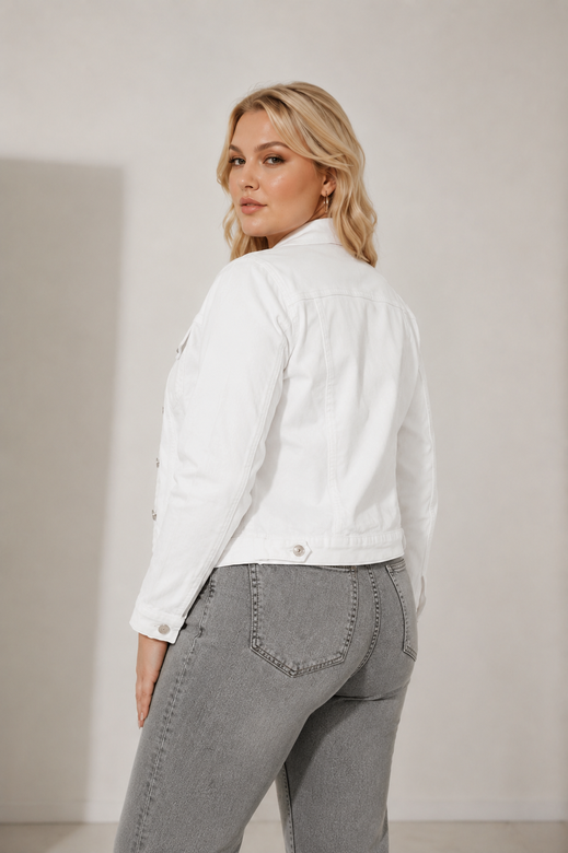 Jachetă scurtă albă din denim
