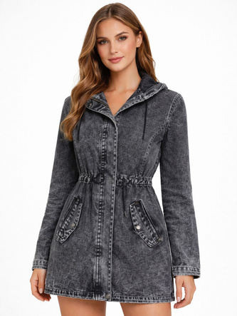 Jachetă casual din denim negru, cu glugă