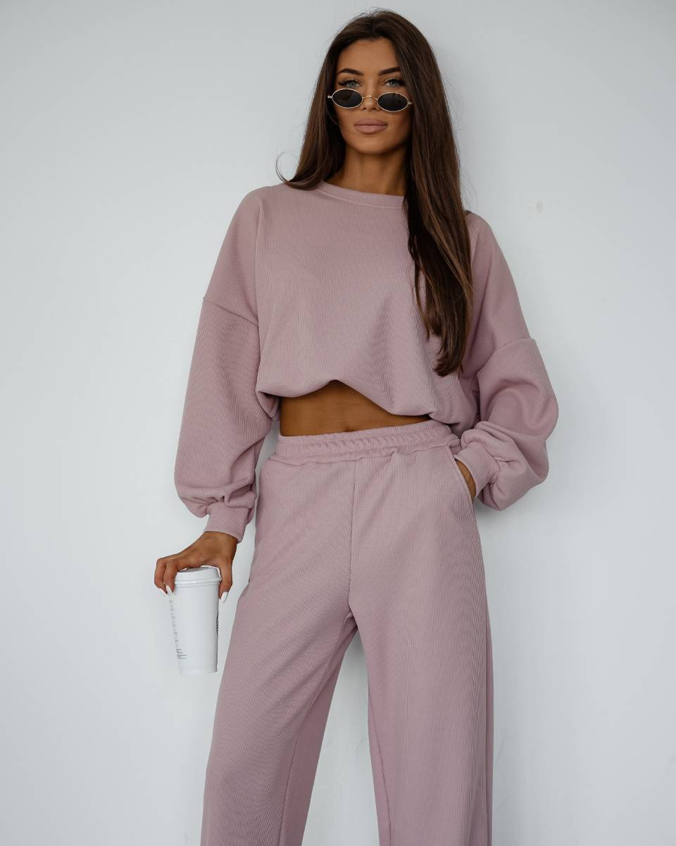 Set din două piese, model „waffle”, roz pudrat