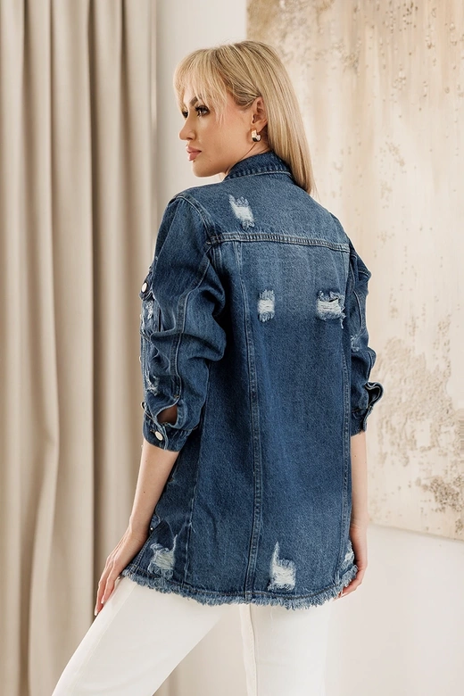 Jachetă din denim cu marginea de jos franjurată