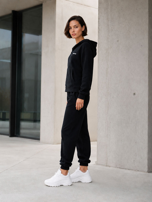 Set de trening din fleece pentru femei, de culoare neagră