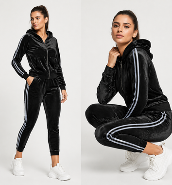 Hanorac pentru femei, cu glugă și fermoar, negru – hanorac cu fermoar + pantaloni casual