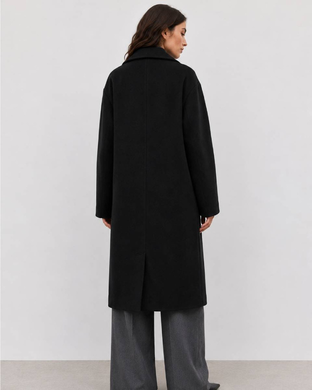Palton negru oversize pentru femei, până la genunchi