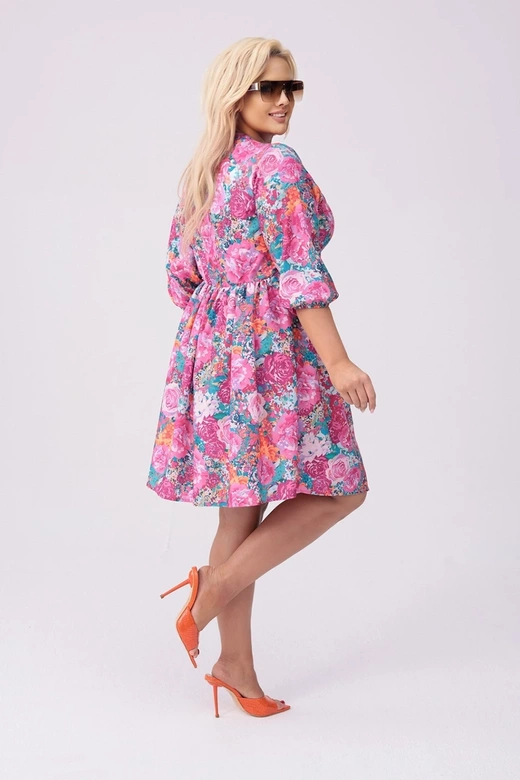 Rochie plus size cu imprimeu floral fucsia