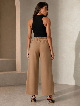 Pantaloni eleganți pentru femei, de culoare caramel, cu nasturi aurii