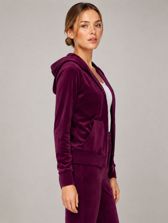 Set hanorac + pantaloni de trening din velur, culoare burgund