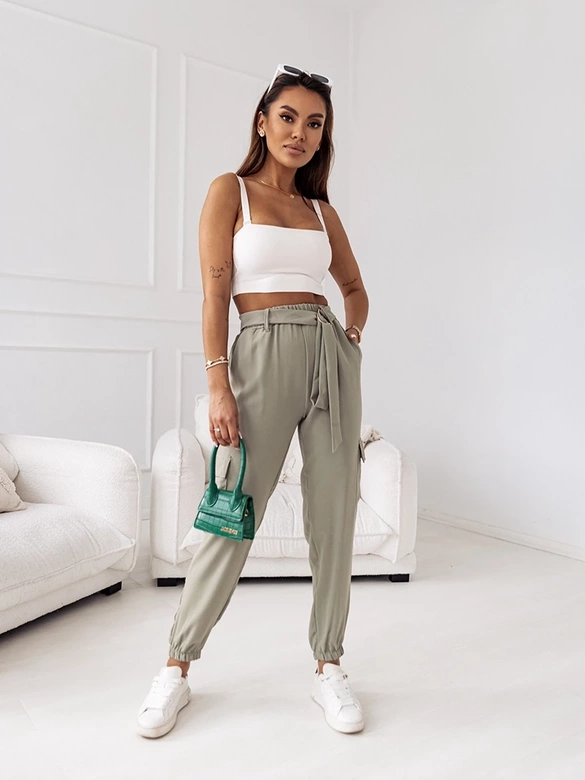 Pantaloni casual de damă, de culoare kaki