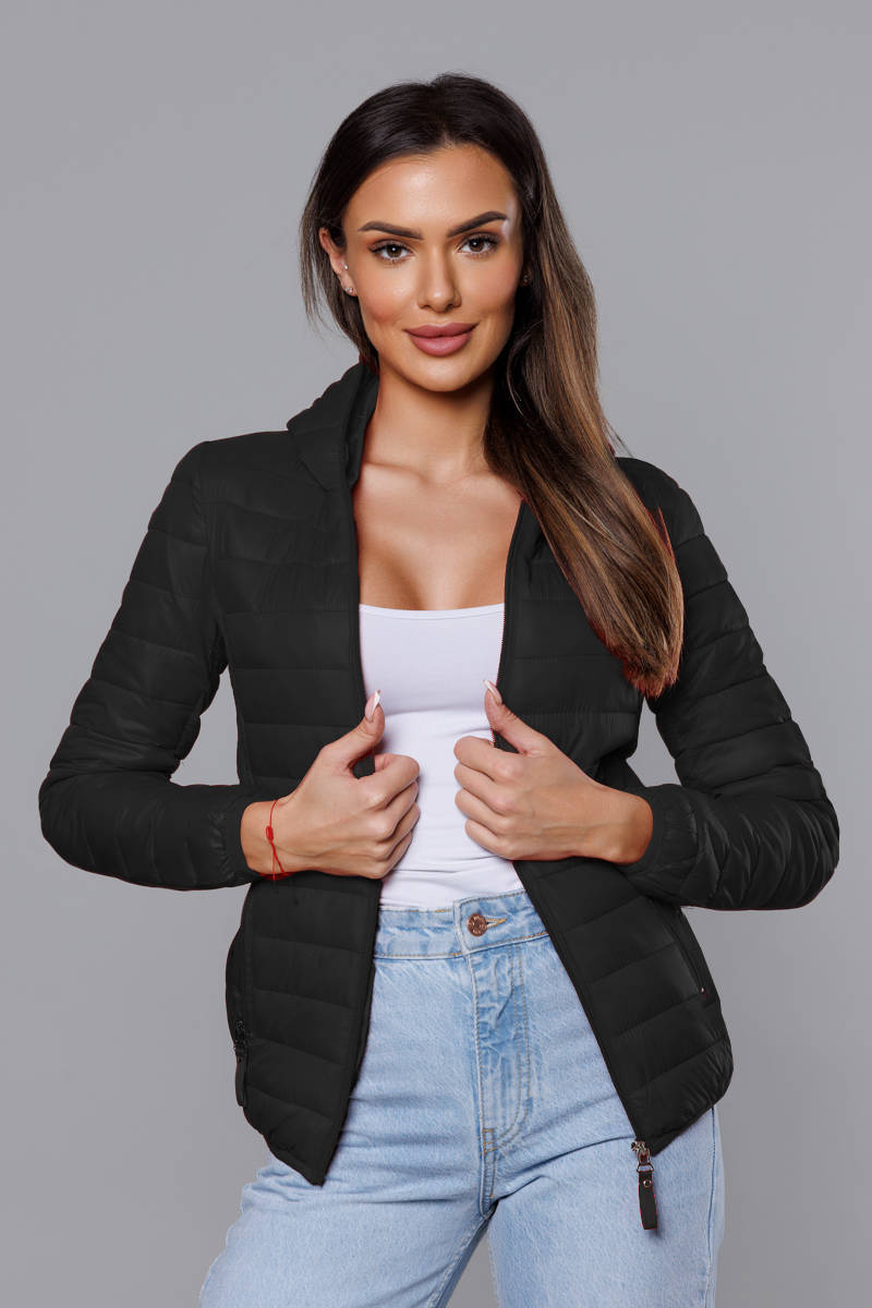 Jachetă neagră ușoară cu glugă