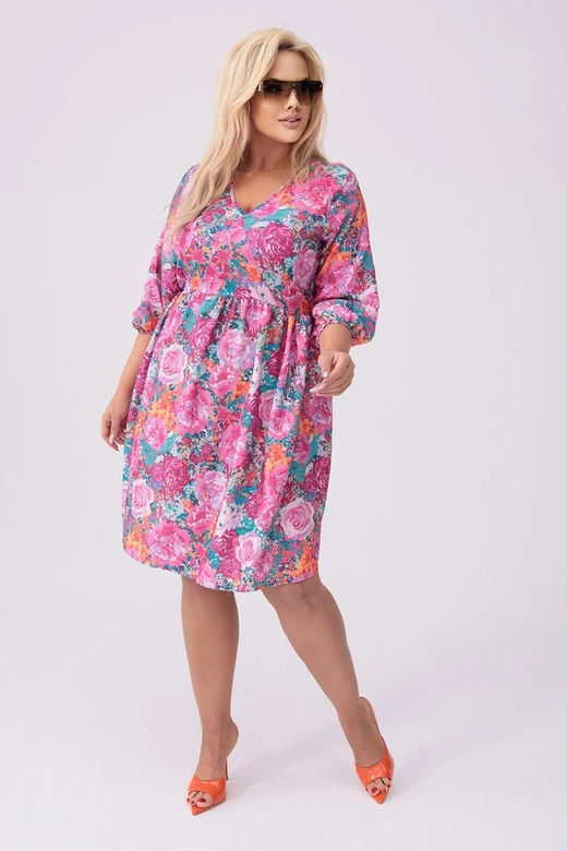 Rochie plus size cu imprimeu floral fucsia