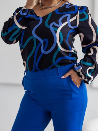 Pantaloni din țesătură de culoare albastru-lăciun pentru femei