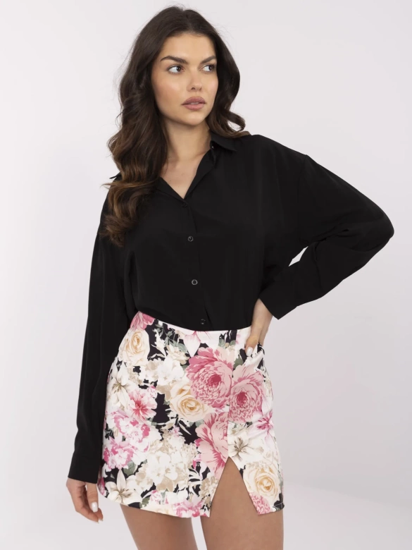 Fustă-șort negru-roz cu imprimeu floral